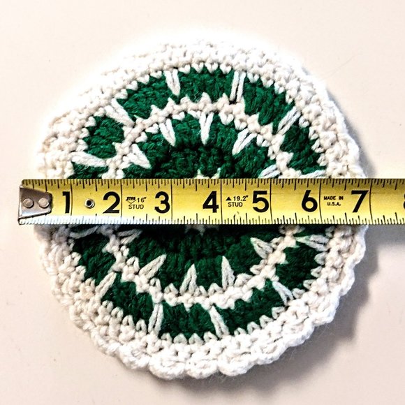VTG Set of 2 Crochet Pot Holder- Trivet 7” Green & White ~ Double Thickness EVC! - Picture 3 of 5